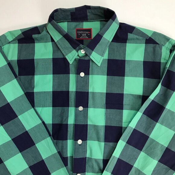 UNTUCKit Slim Fit Men Cotton Plaid Green Multi-Color Large Button Shirt - Picture 1 of 4